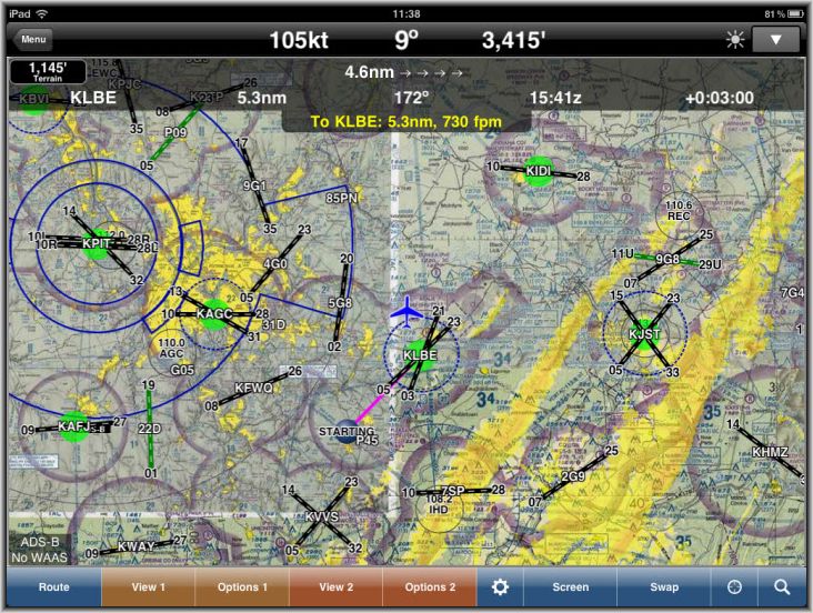 VFR Chart with runway extensions